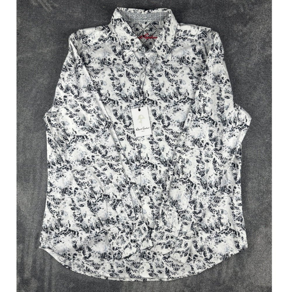 Robert Graham Potlatch Men XL White Black Abstract Paisley Button Down Shirt NWT